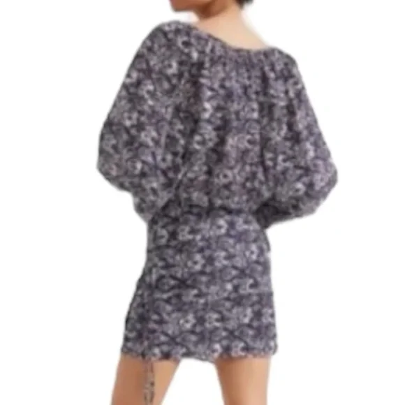 NWT blue white print gauzy cotton balloon sleeve oversized cropped blouse top S - Picture 2 of 13